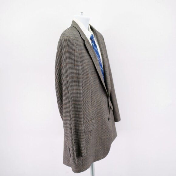 Jos A Bank Tweed Texuted Wool Silk Black Tan Check W/ Brown Windowpane 42L Sport - Picture 7 of 11